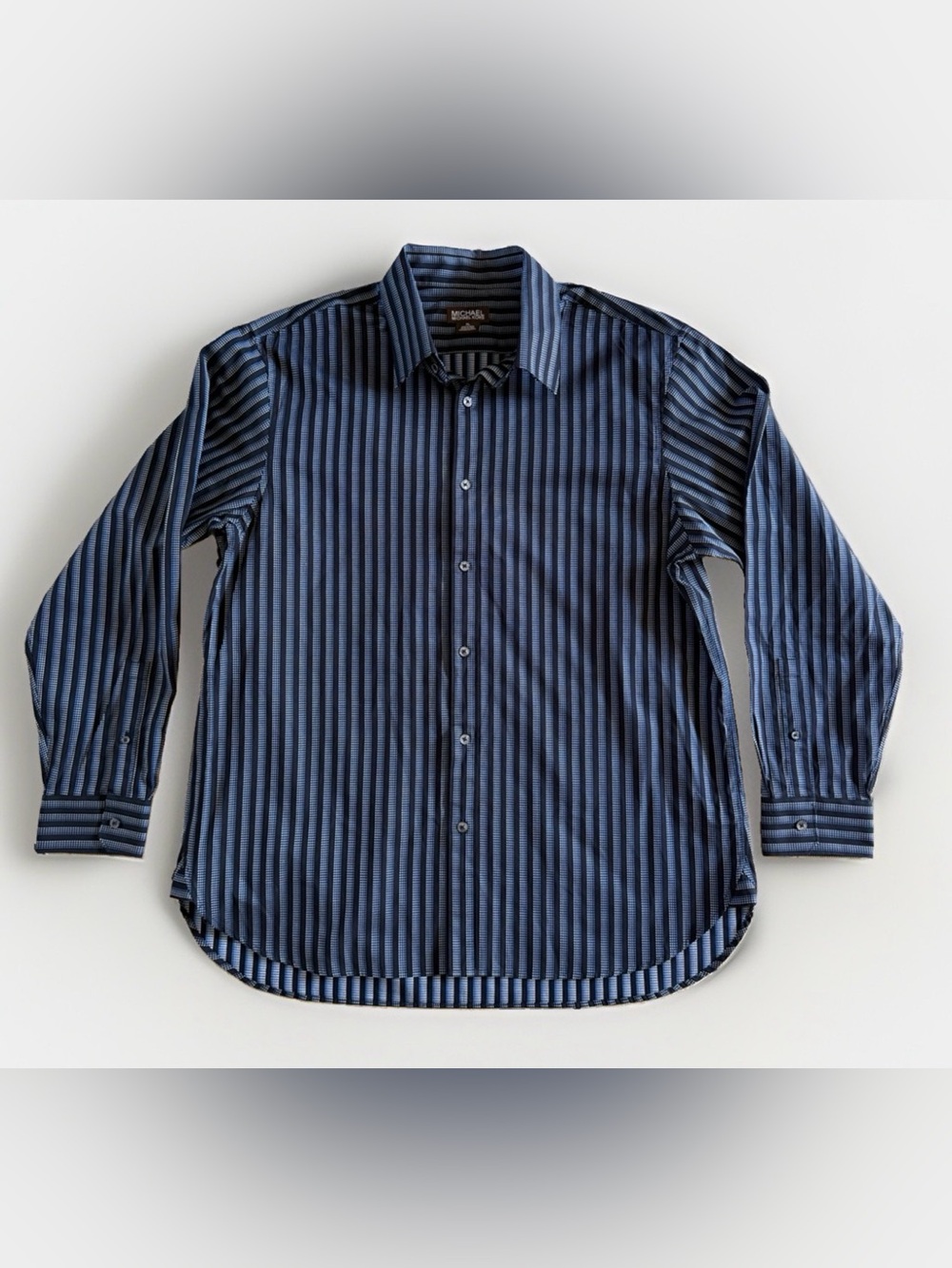Michael Kors Men’s XL Blue Black Geometric Stripe Button Up Shirt